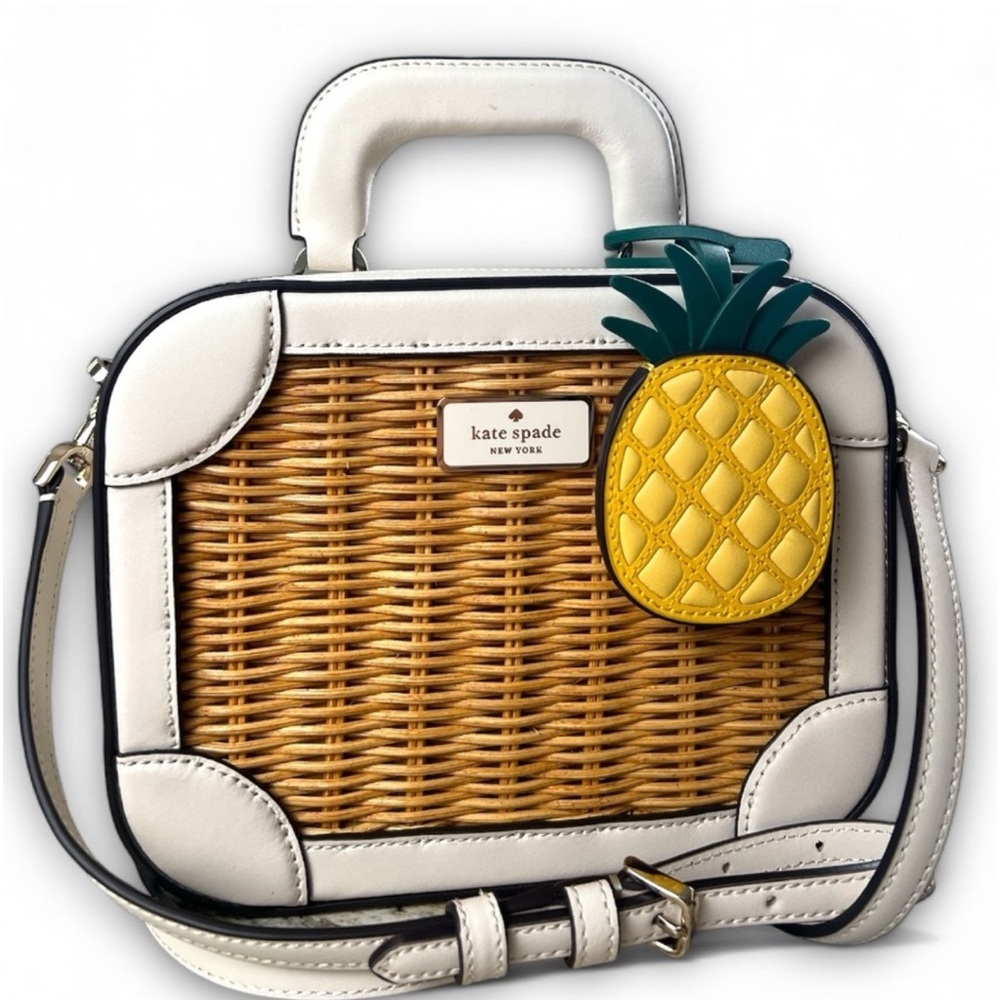 KATE SPADE TRUNK Pineapple 🍍Top Handle Crossbody WICKER Purse NWT Bag Charm